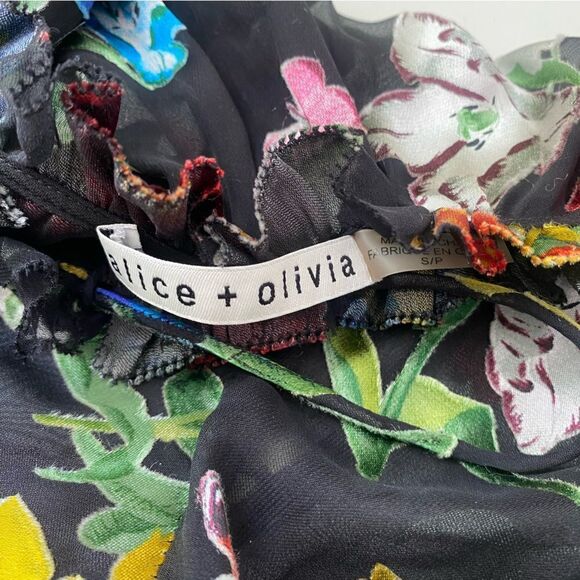 Alice + Olivia Julius Floral black Button-Front Blouse small - Picture 13 of 14